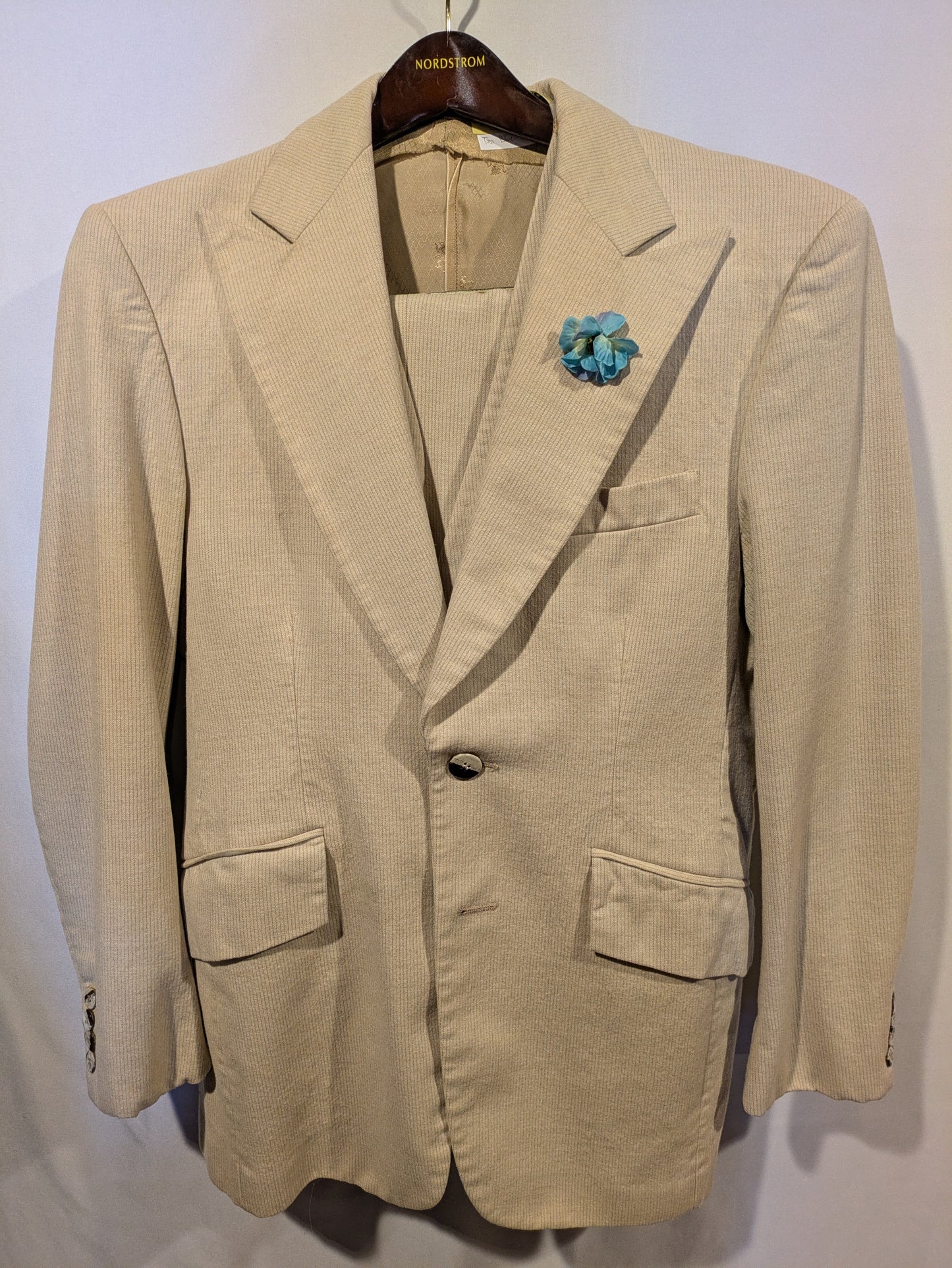 Suit, Tan Blue Pinstripe 3pcs