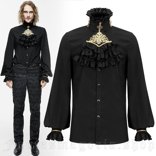 Shirt, 18th c Men's with Jabot Black Gold