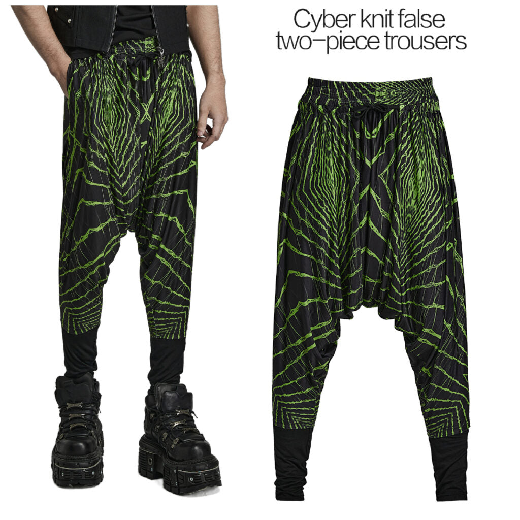 Pants, Green and Black Cyber Knit False Two Piece