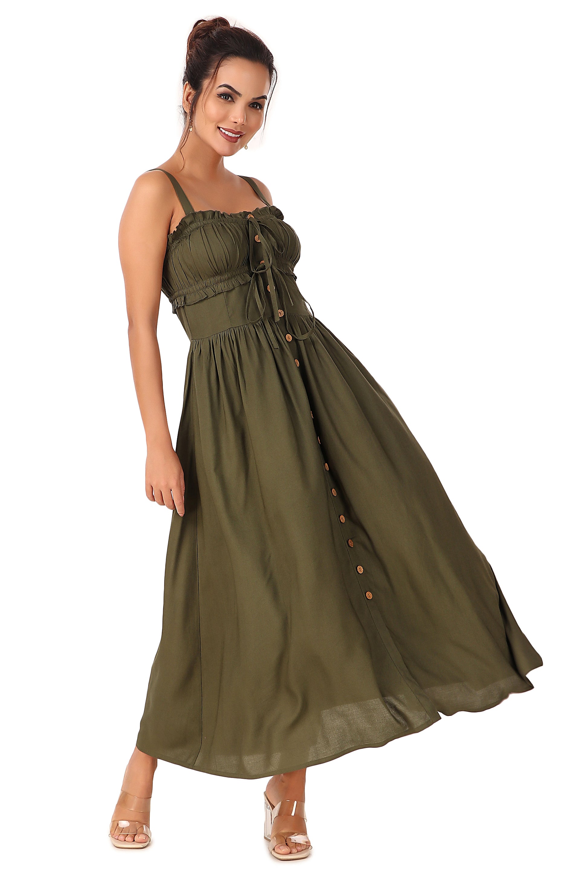 slim fit dress slacks Dress, Cottagecore Seraphina Medium / Olive Green