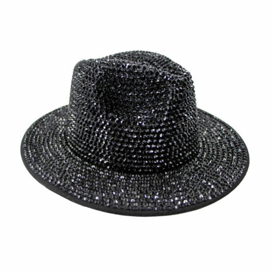 Hat, Rhinestone Fedora-Black : OS