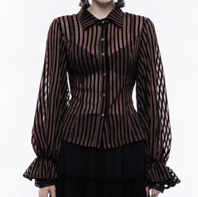 Shirt, striped sheer blouse-  : M