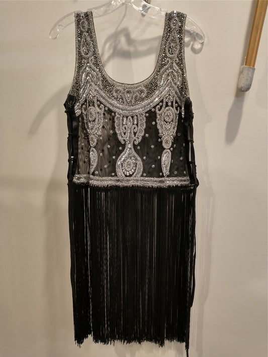 20s Gown, Short Beaded Metallic