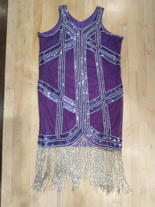 20s Gown, Purple Silver Beaded