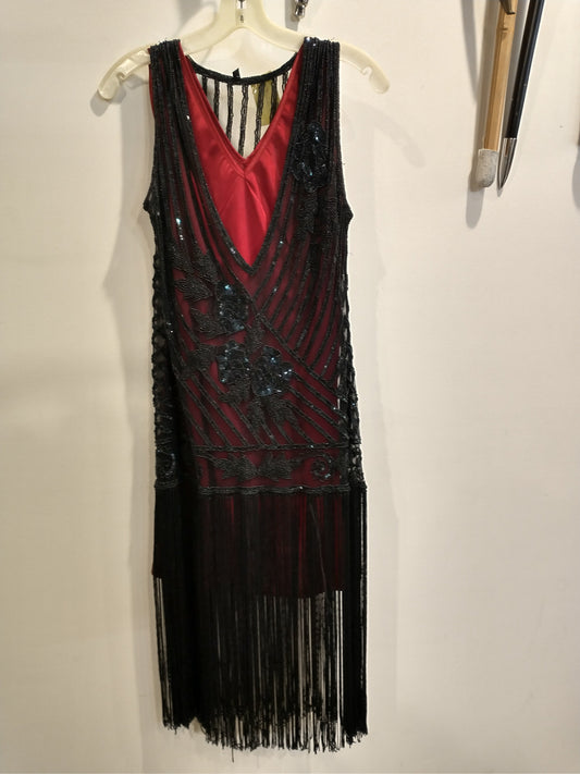 20s Gown, Black Flower Beaded