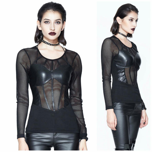 Shirt, Fishnet Faux Leather-Large