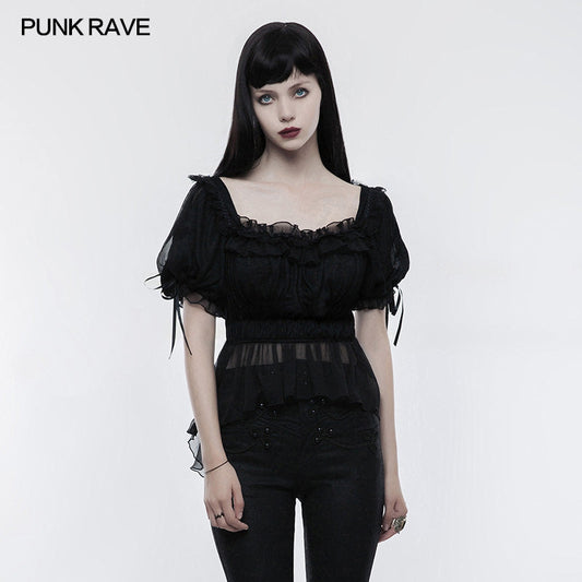 Shirt, peasant blouse top black-  : L