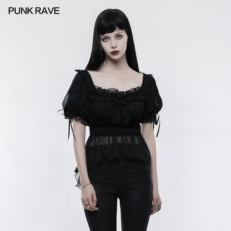 Shirt, peasant blouse top black-  : S